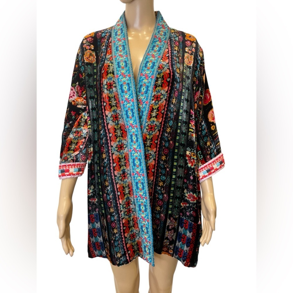 Johnny Was Avril Reversible Silk Blend /Velcet Colorful Floral Kimono Size S